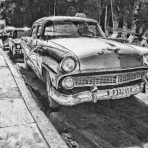 Old Taxi - Olie op papier
