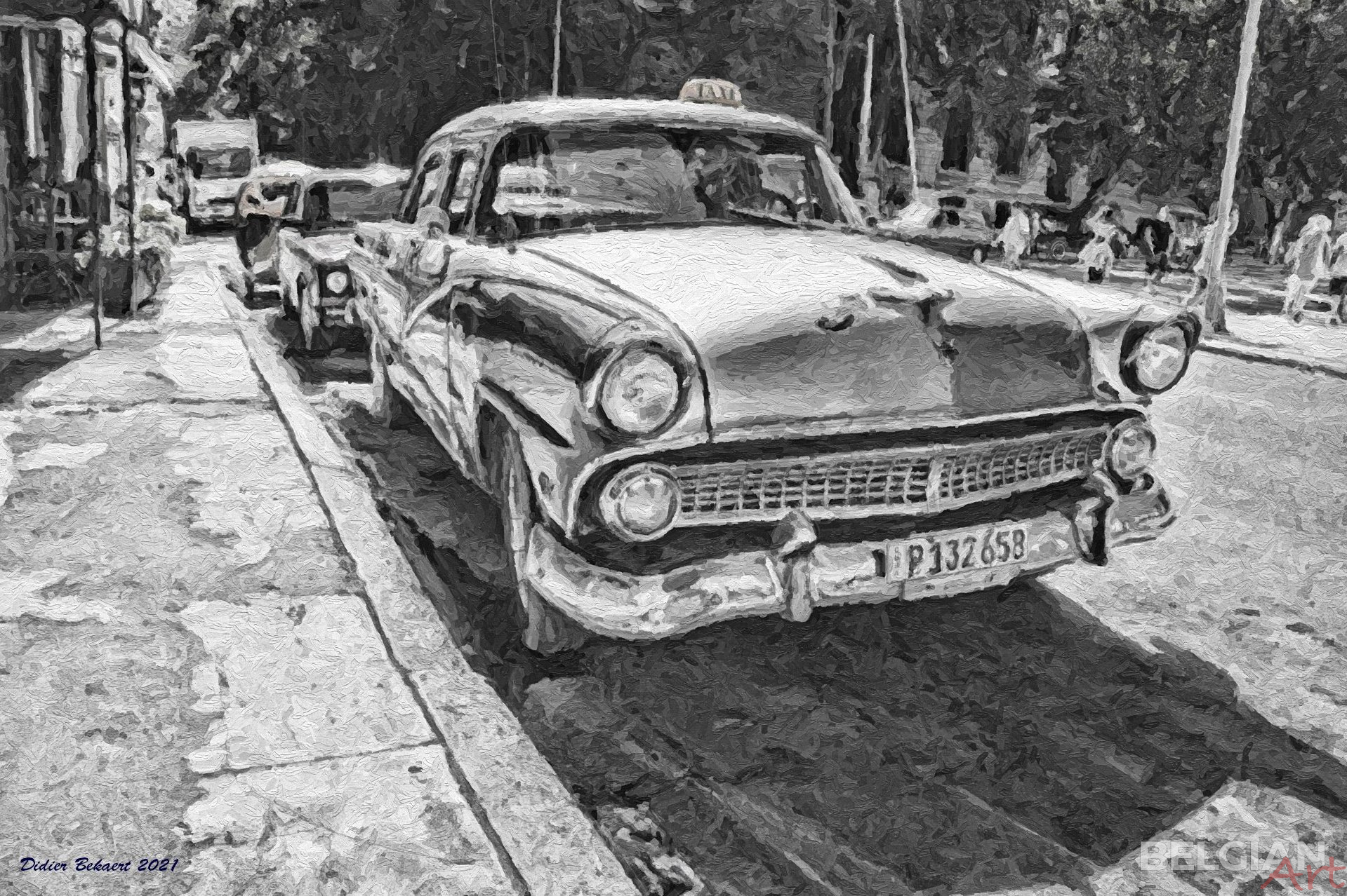 Old Taxi - Olie op papier