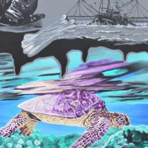 Marine turtle against single-use plastic