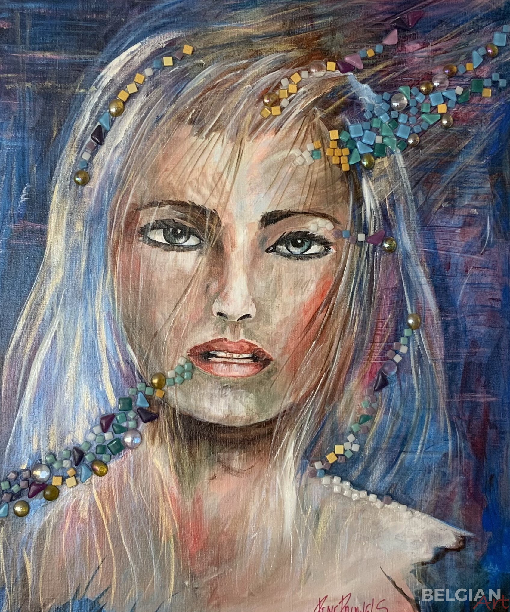 Girl with mosaic glass stones