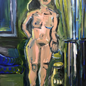 schilderij van vrouw in slaapkamer