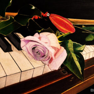 Rose on piano at Christmas.