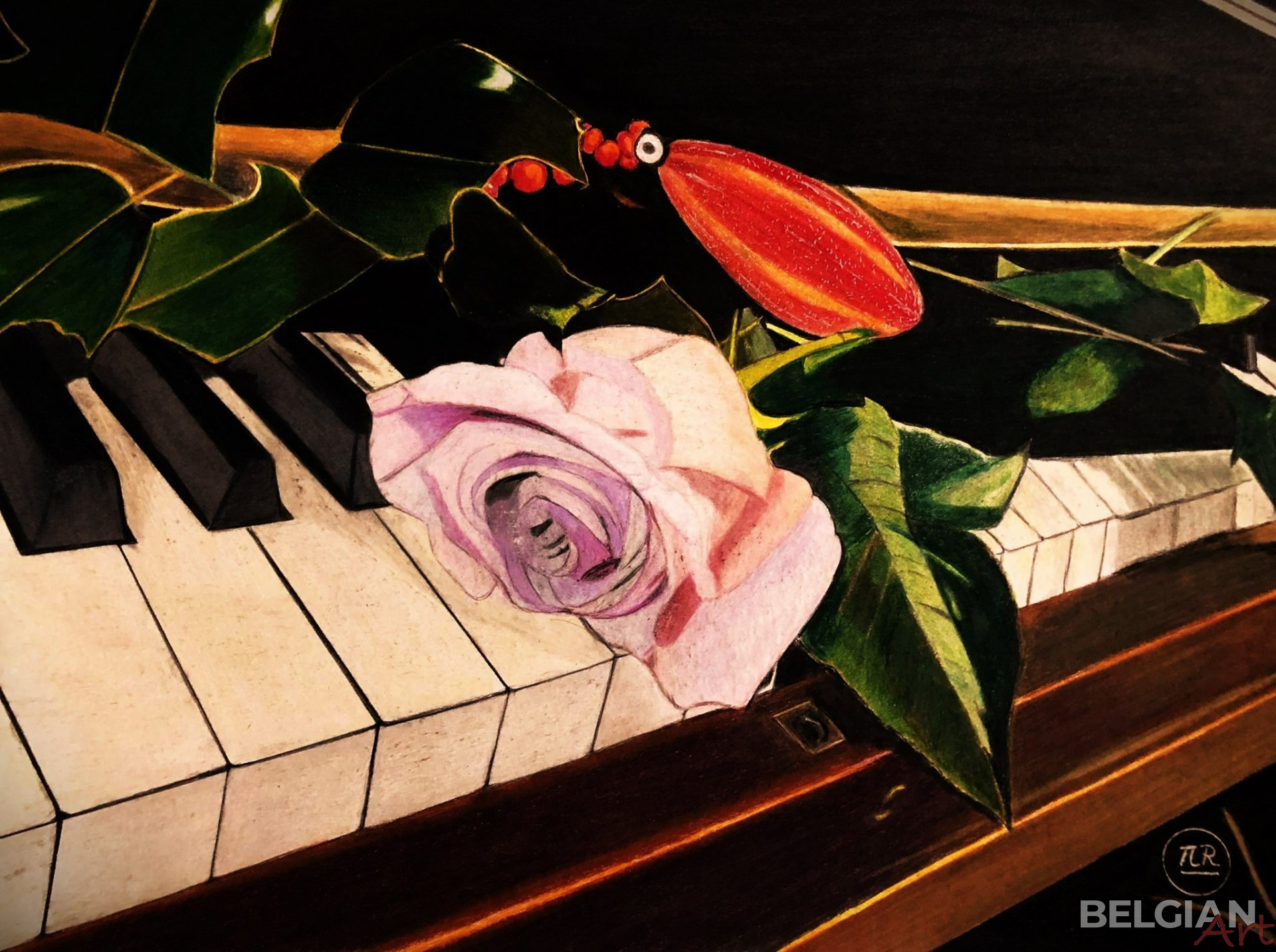 Rose on piano at Christmas.