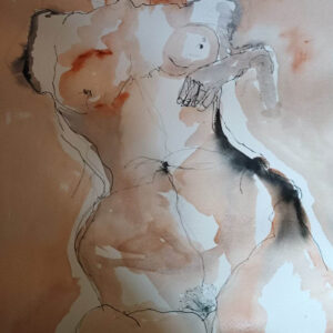 Staand naakt in aquarel
