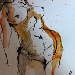 Staand naakt in aquarel