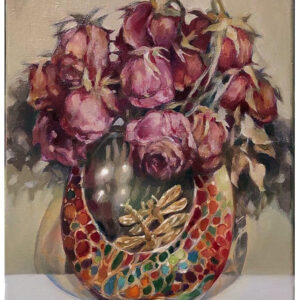 Still life with red dried roses