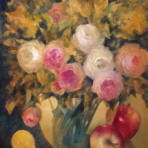 Still life with apples and roses