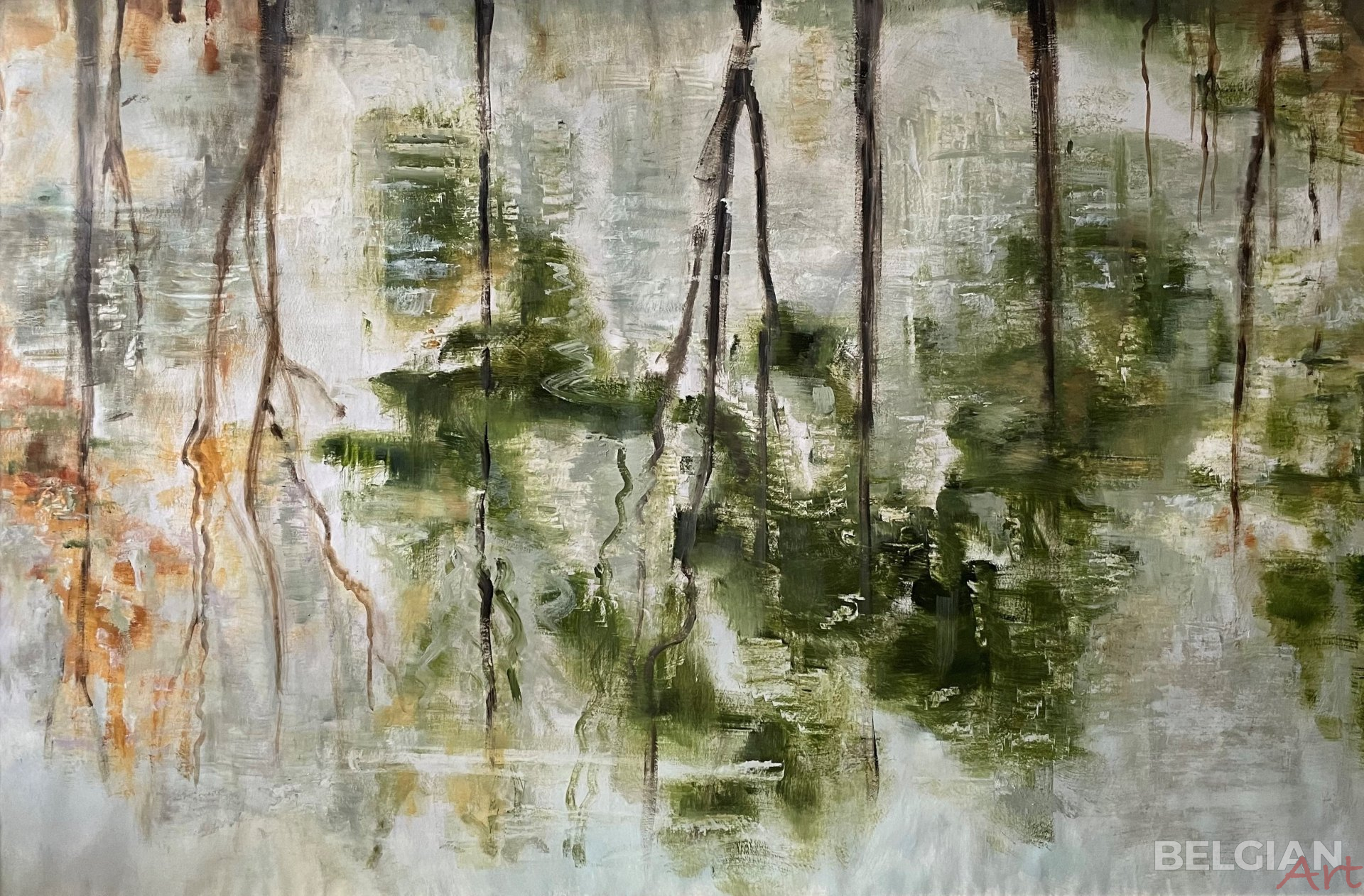Tree reflections in the pond.