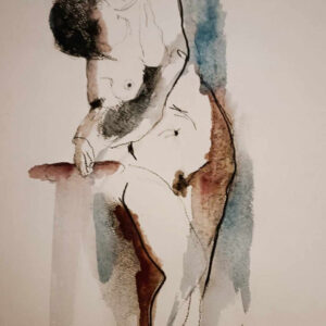 Staand naakt in aquarel